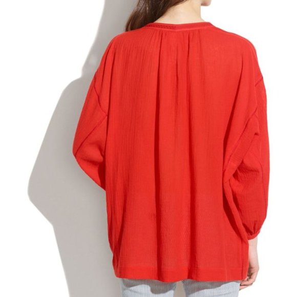 boho peasant tunic red top blouse popover XXS XS - Picture 4 of 12